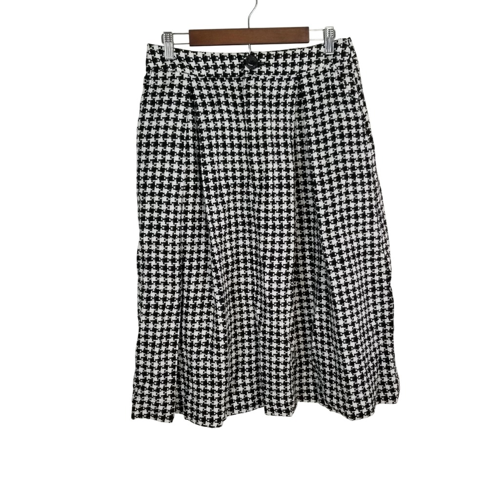 Who What Wear Womens Houndstooth Skirt Black White Pleated Pockets Size 10 NWT